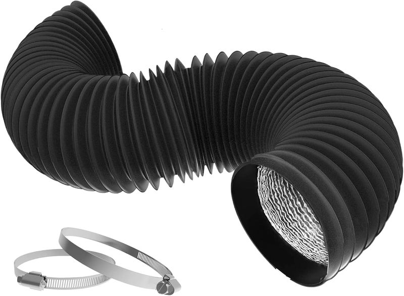 HYDROWE Dryer Vent Hose Flexible 4 Inch 8 Feet PVC Aluminum Foil Ducting Insulated Dryer Vent Hose for HVAC Ventilation with 2 Clamps (4in 8ft) - Image 1